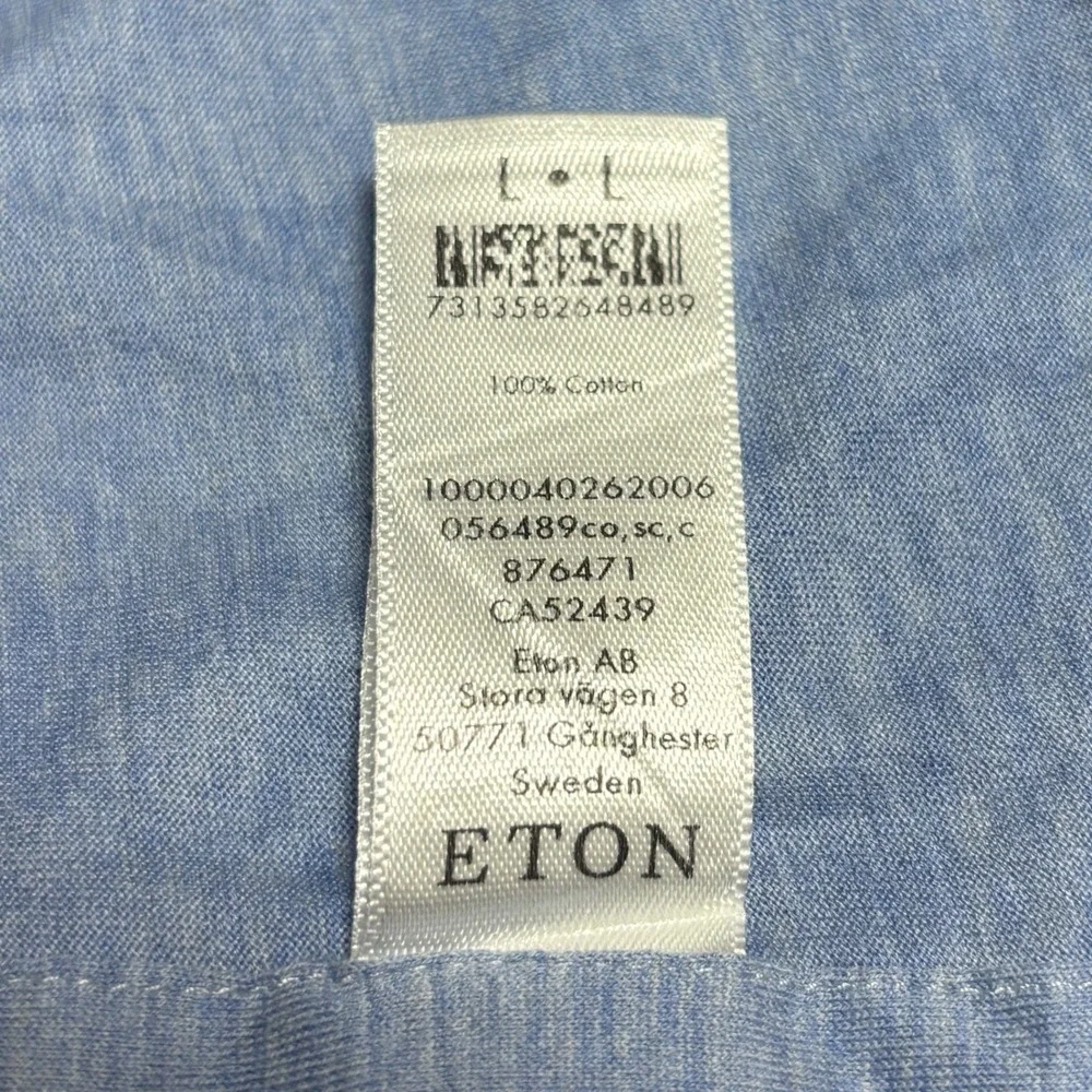 Eton Blue Stretch Jersey Shirt Contemporary Fit Men L Flip cuff Paisley Contrast - Picture 8 of 8